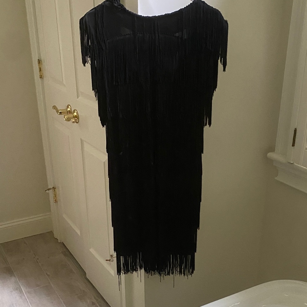 Vintage 1980s Steppin' Out Black Fringe Mini Dress-Bought @ bloomies